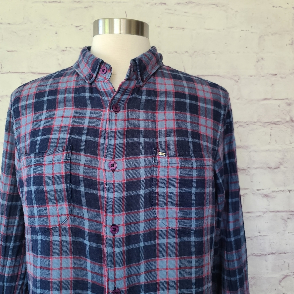 Obey Propaganda Navy Plaid Flannel Button Down Shirt Medium